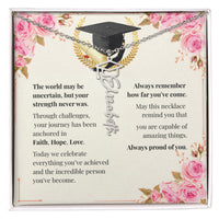 Graduation Cap Name Necklace - Faith. Hope. Love.