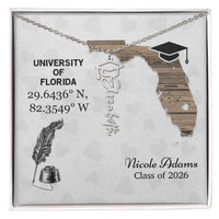 Personalized Graduation Cap Name Necklace - University Coordinates
