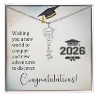 Graduation Cap Name Necklace - Wishing You a New World