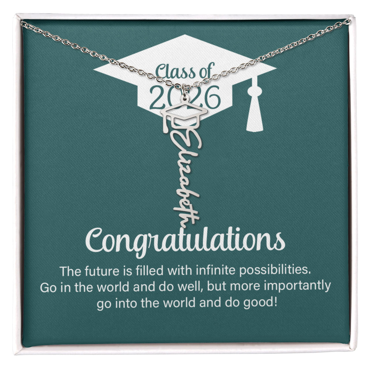 Graduation Cap Name Necklace - Go Into The World And Do Well