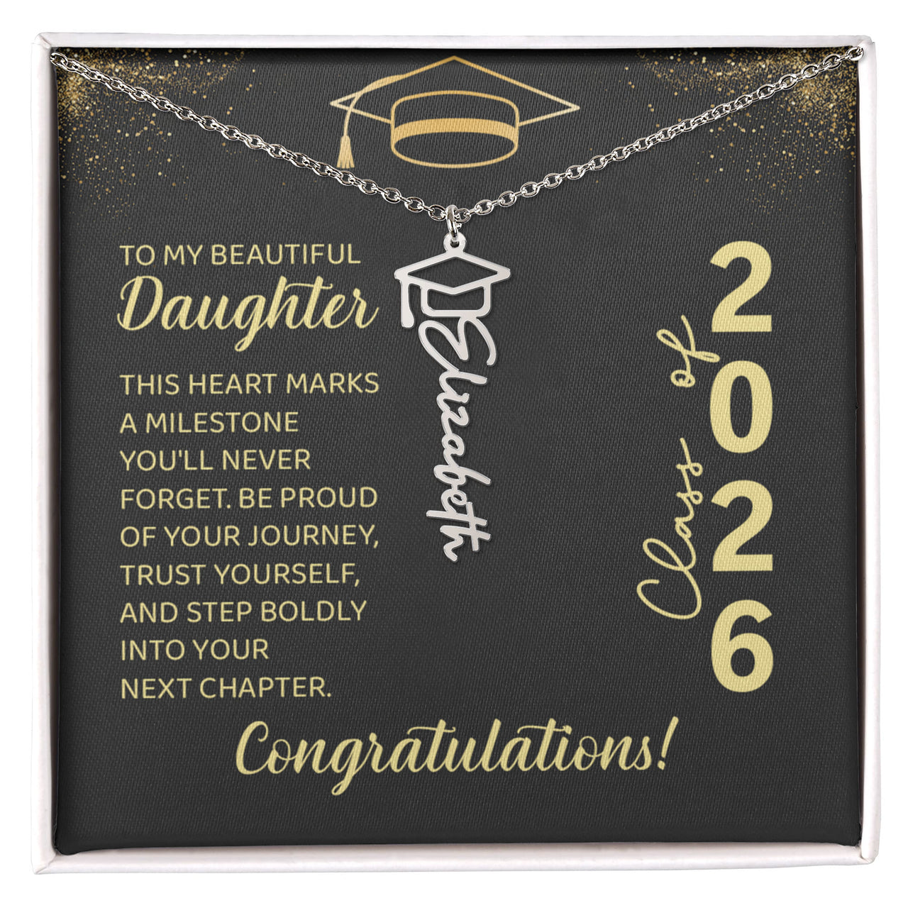 Graduation Cap Name Necklace - To My Beautiful Daughter, This Heart Marks