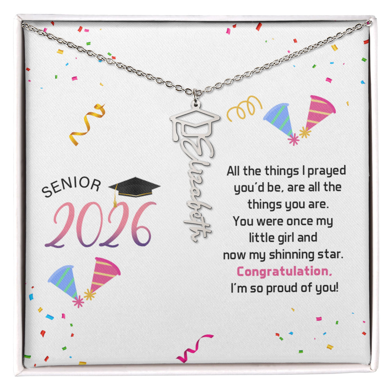 Graduation Cap Name Necklace - Senior Graduation, Gift for Daughter