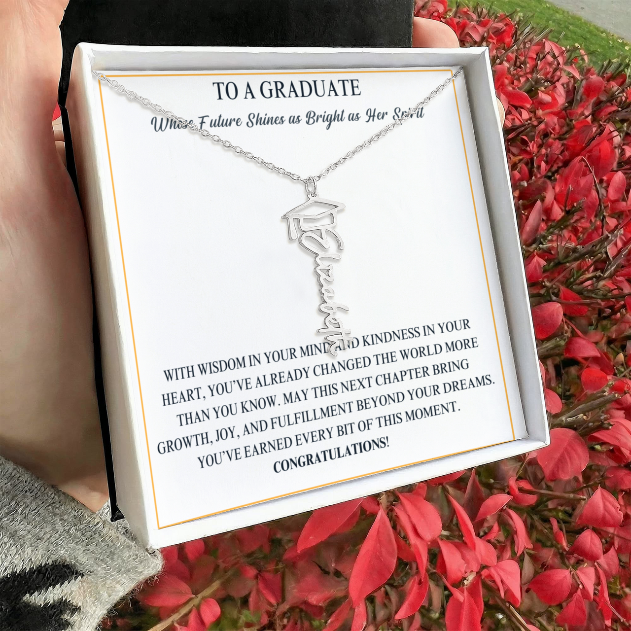Graduation Cap Name Necklace - Wife