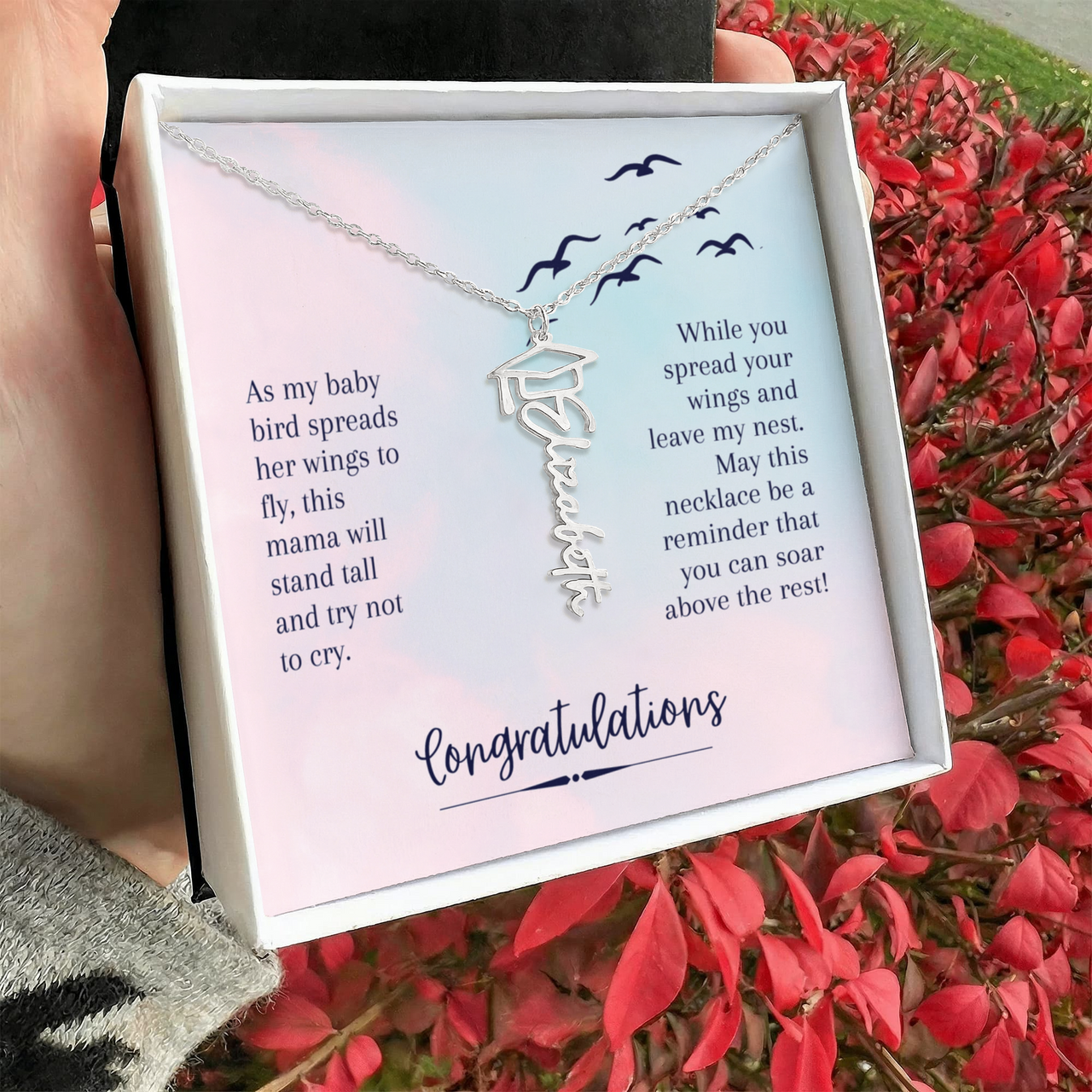 Graduation Cap Name Necklace - Gift For Daughter From Mom, Soar Above The Rest