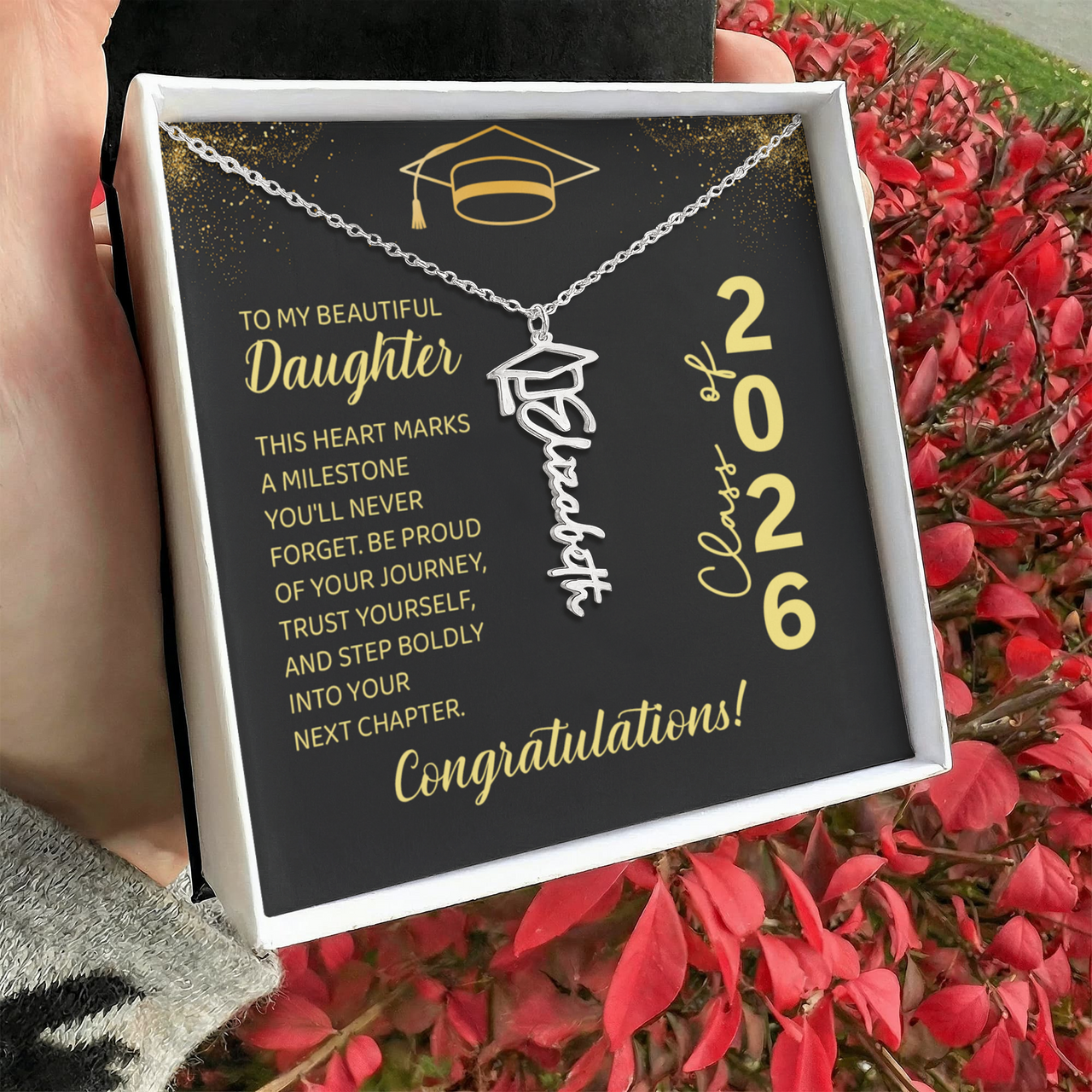 Graduation Cap Name Necklace - To My Beautiful Daughter, This Heart Marks