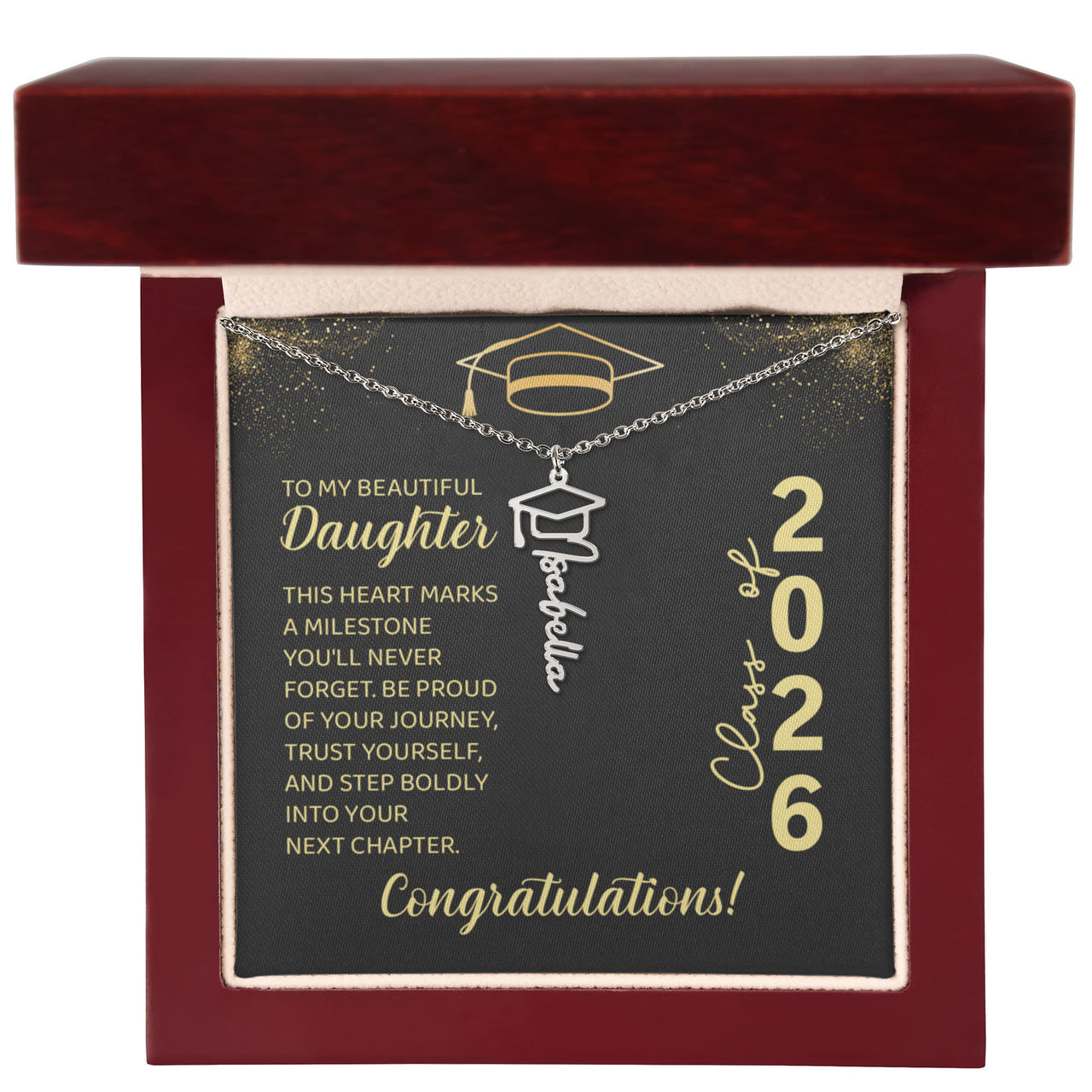 Graduation Cap Name Necklace - To My Beautiful Daughter, This Heart Marks
