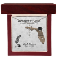 Personalized Graduation Cap Name Necklace - University Coordinates, Class 2026