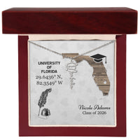 Personalized Graduation Cap Name Necklace - University Coordinates