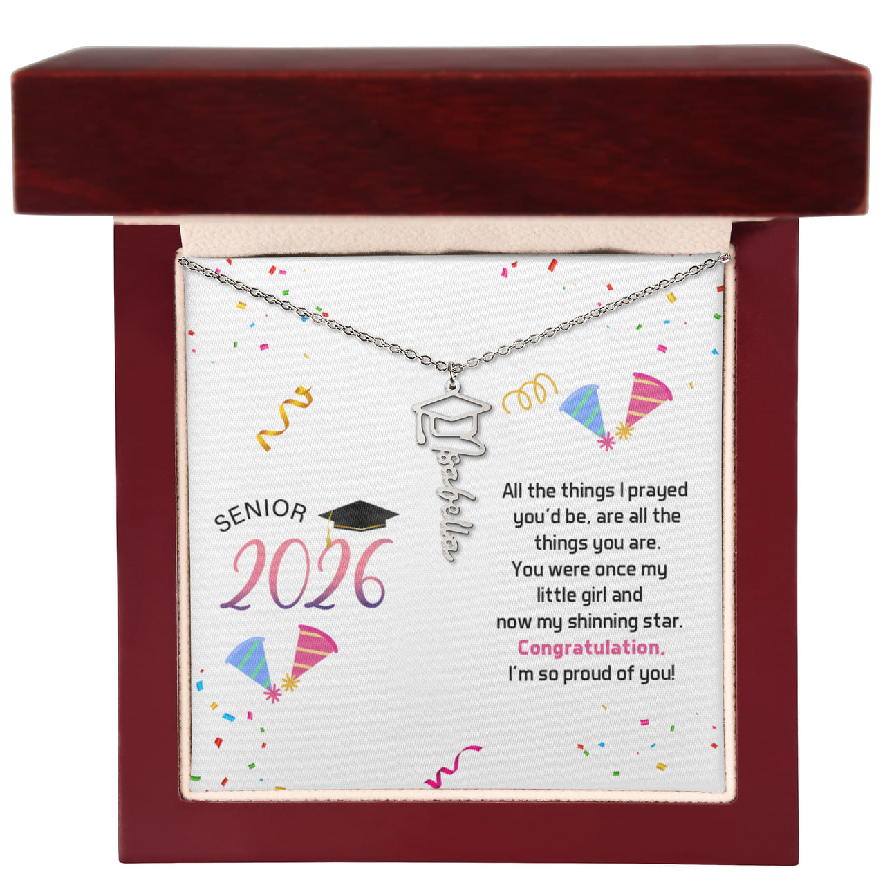 Graduation Cap Name Necklace - Senior Graduation, Gift for Daughter