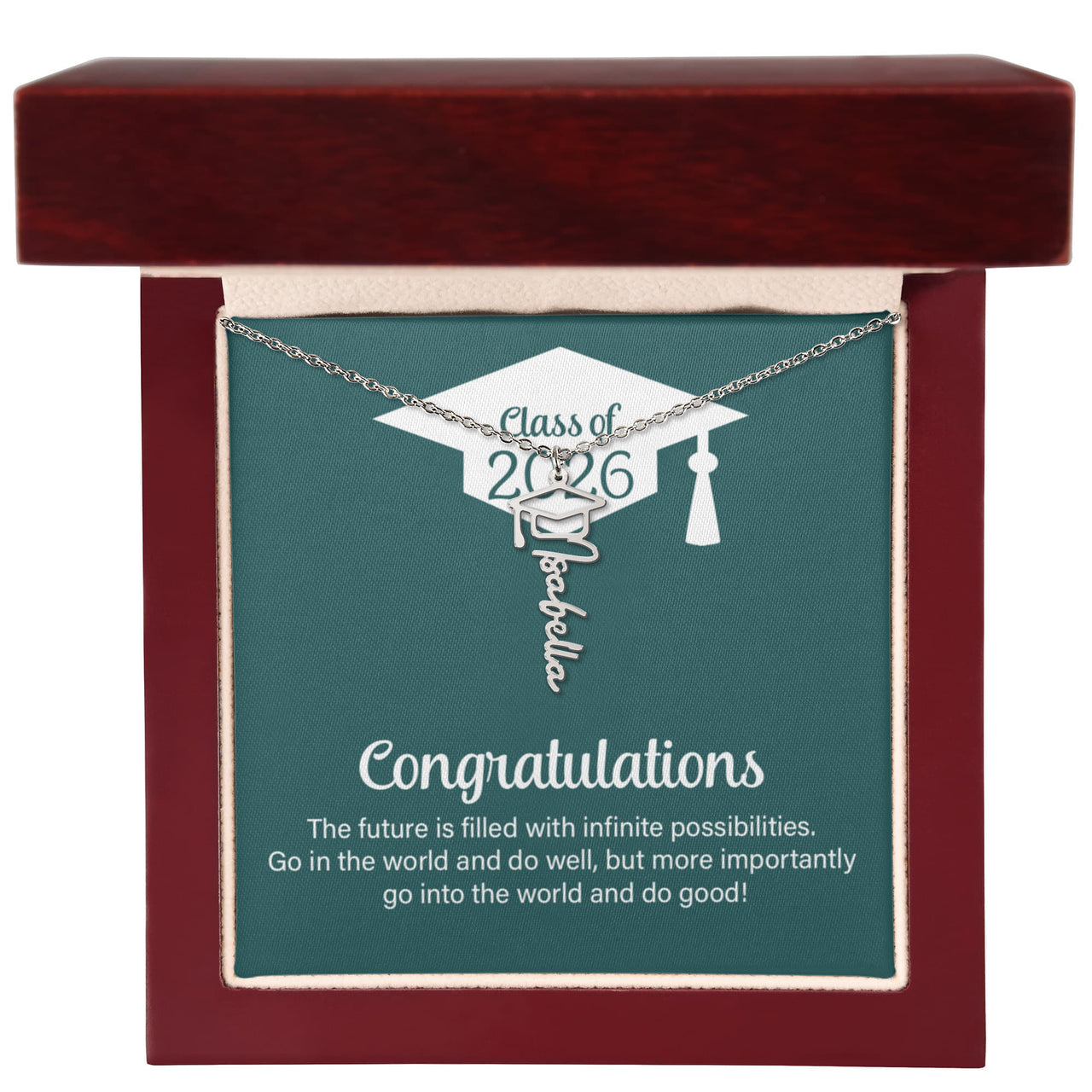 Graduation Cap Name Necklace - Go Into The World And Do Well
