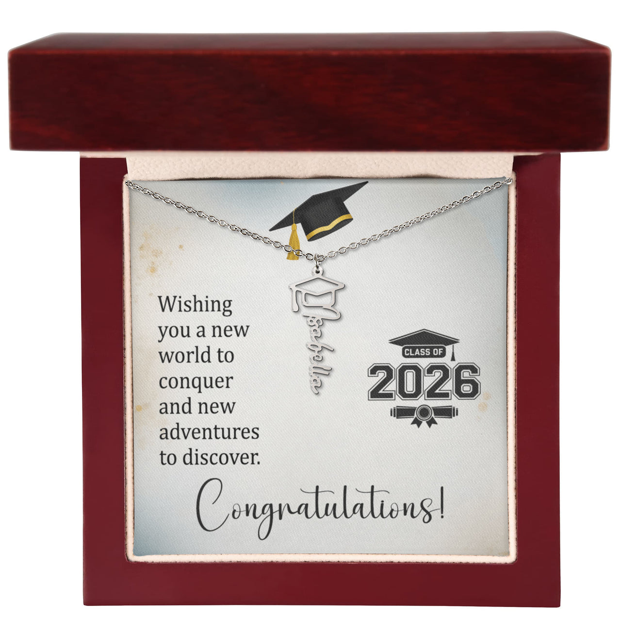 Graduation Cap Name Necklace - Wishing You a New World