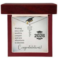 Graduation Cap Name Necklace - Wishing You a New World