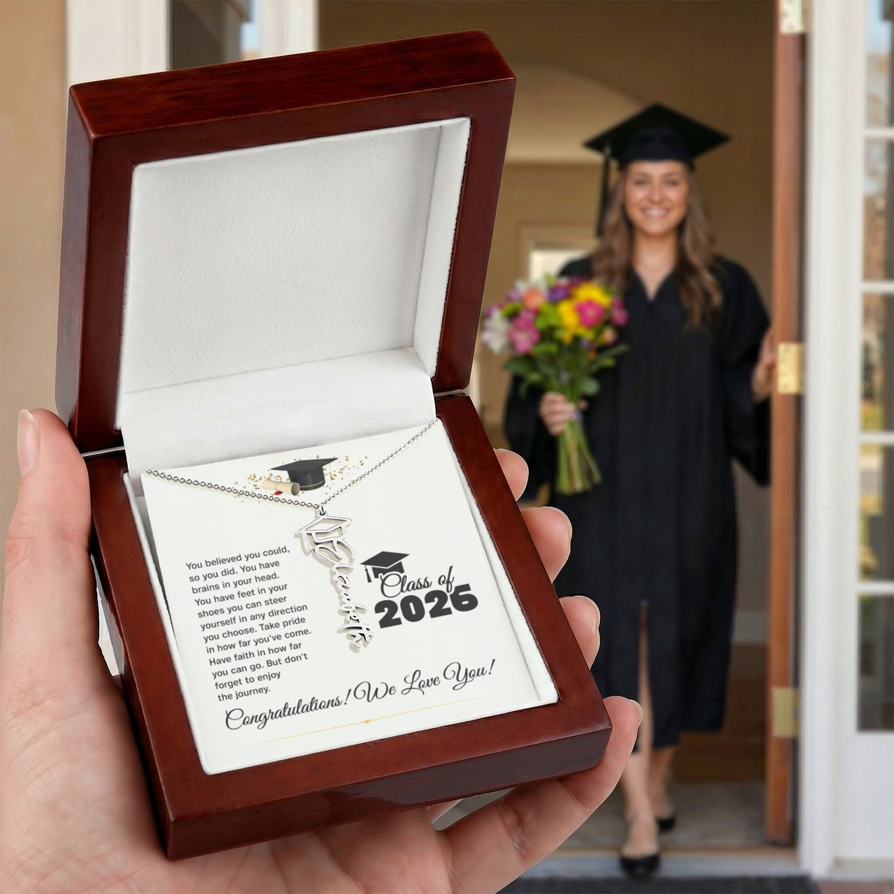 Graduation Cap Name Necklace - You Believed You Could