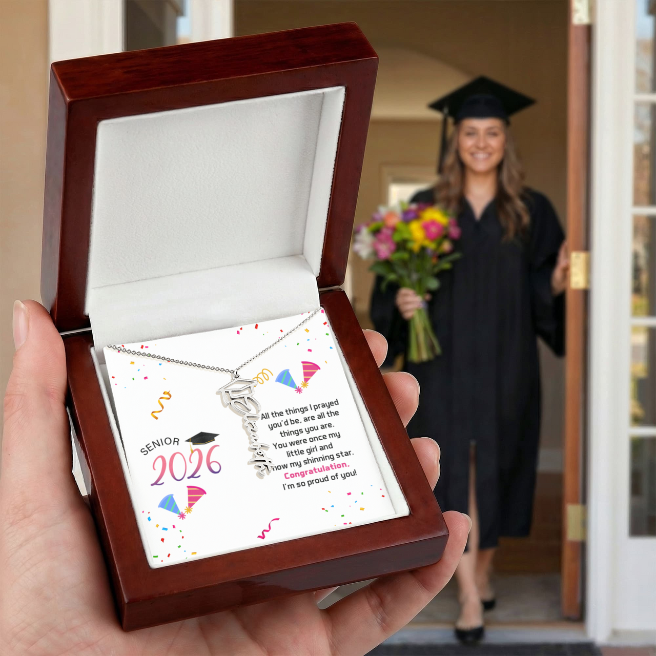 Graduation Cap Name Necklace - Senior Graduation, Gift for Daughter