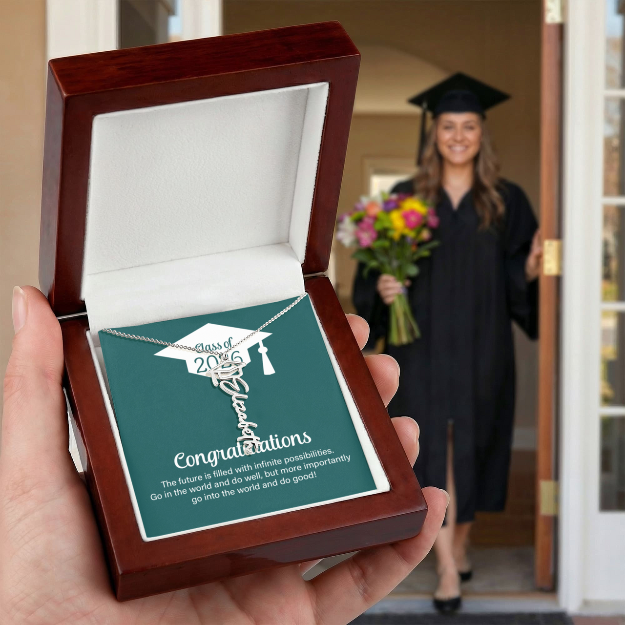 Graduation Cap Name Necklace - Go Into The World And Do Well