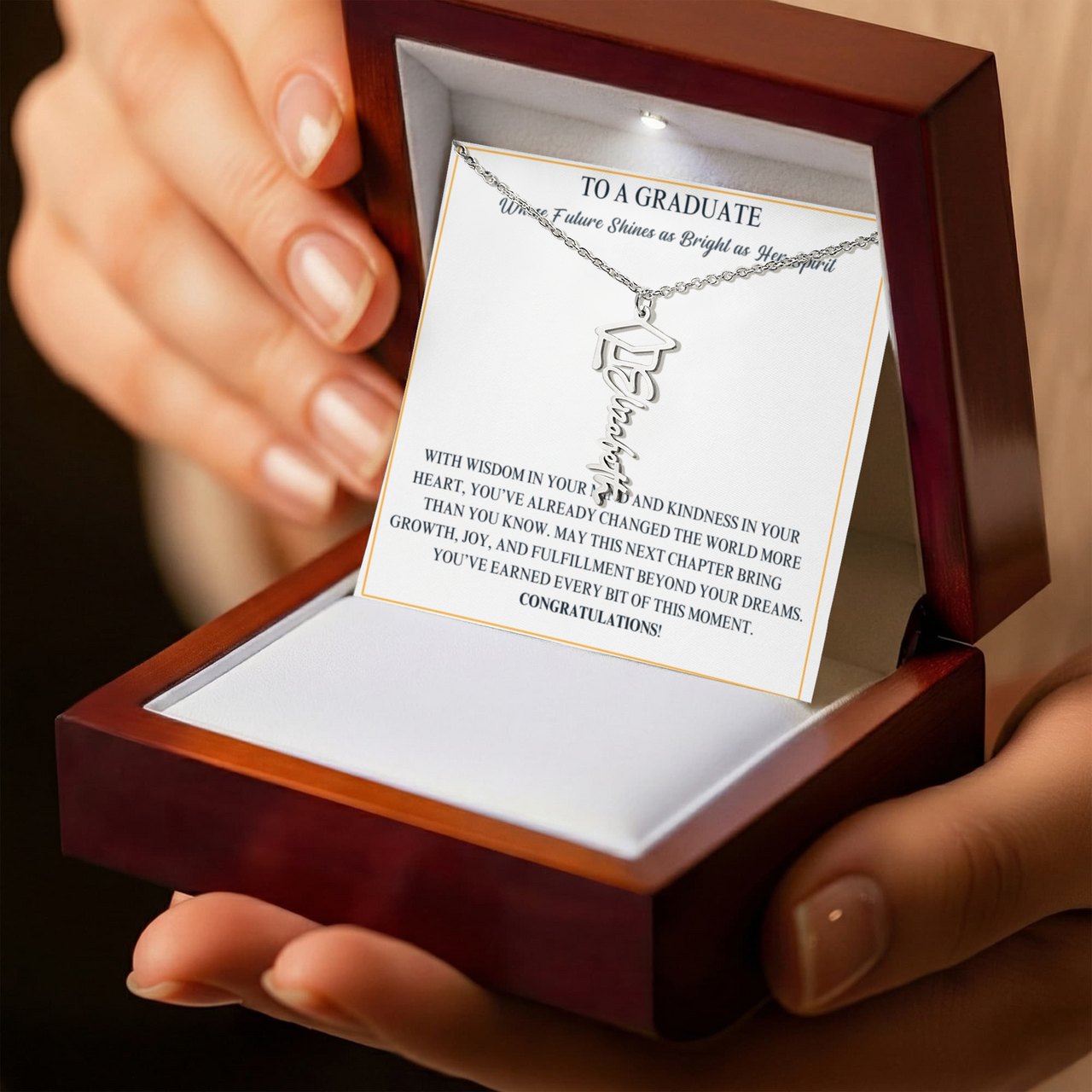 Graduation Cap Name Necklace - Wife
