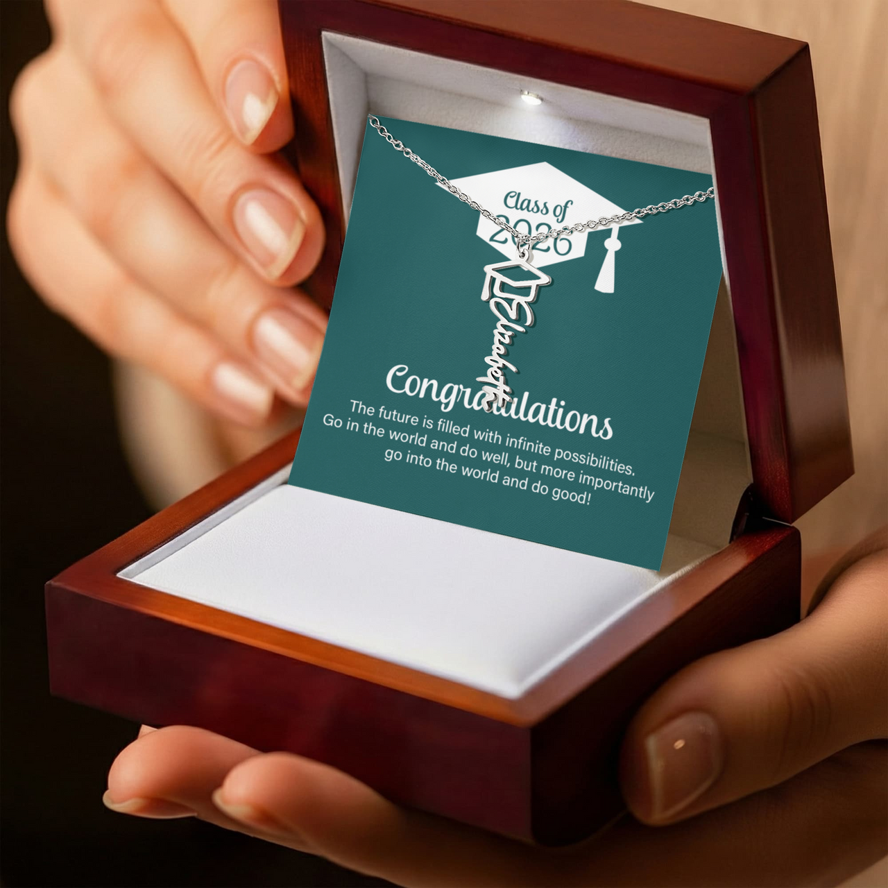 Graduation Cap Name Necklace - Go Into The World And Do Well