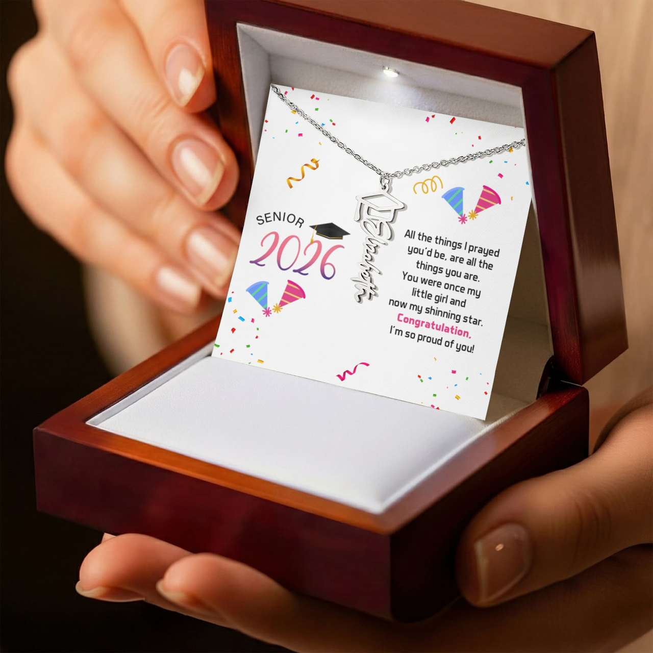 Graduation Cap Name Necklace - Senior Graduation, Gift for Daughter