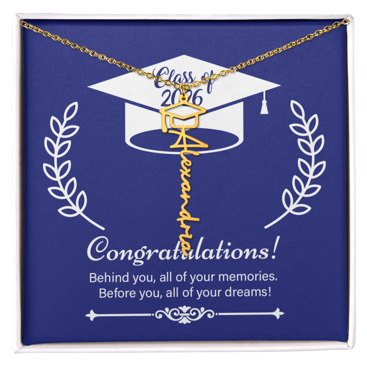 Graduation Cap Name Necklace - On Your Graduation Day