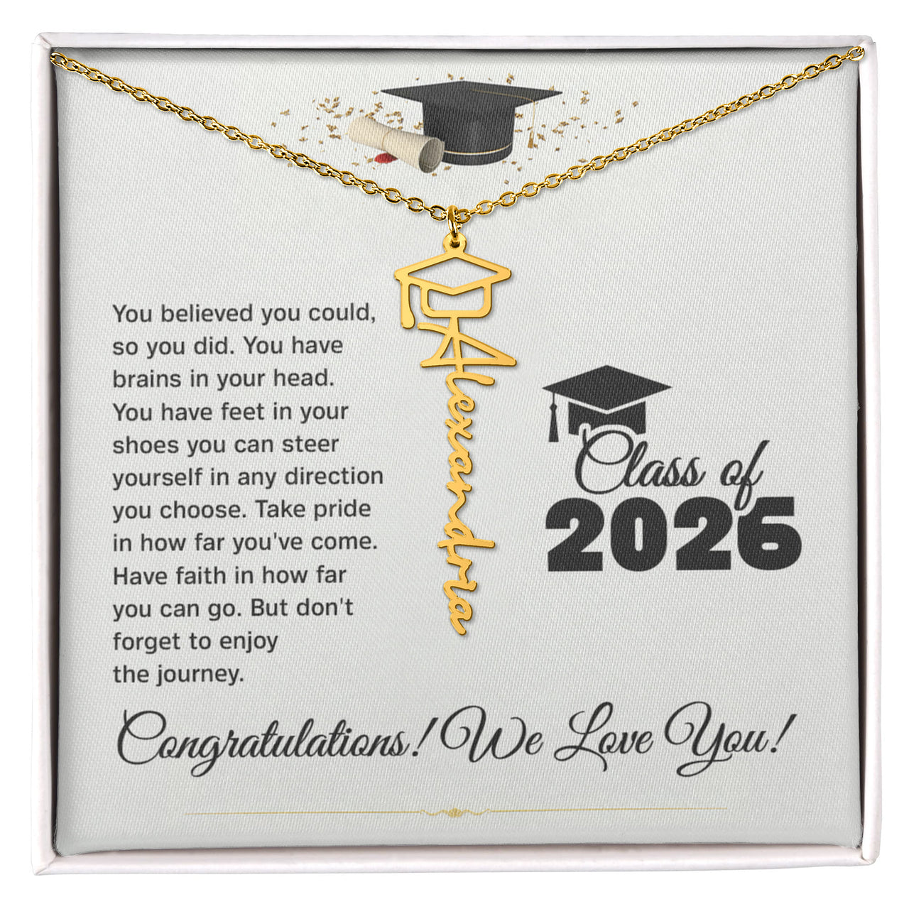 Graduation Cap Name Necklace - You Believed You Could