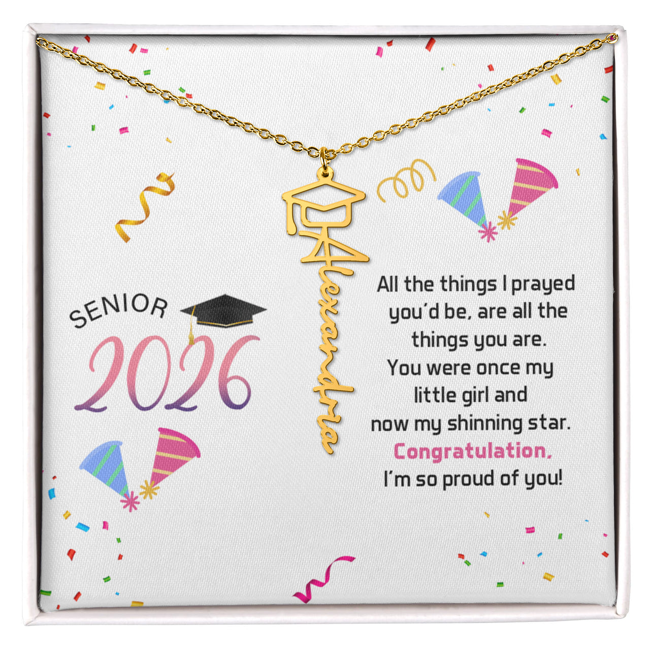 Graduation Cap Name Necklace - Senior Graduation, Gift for Daughter