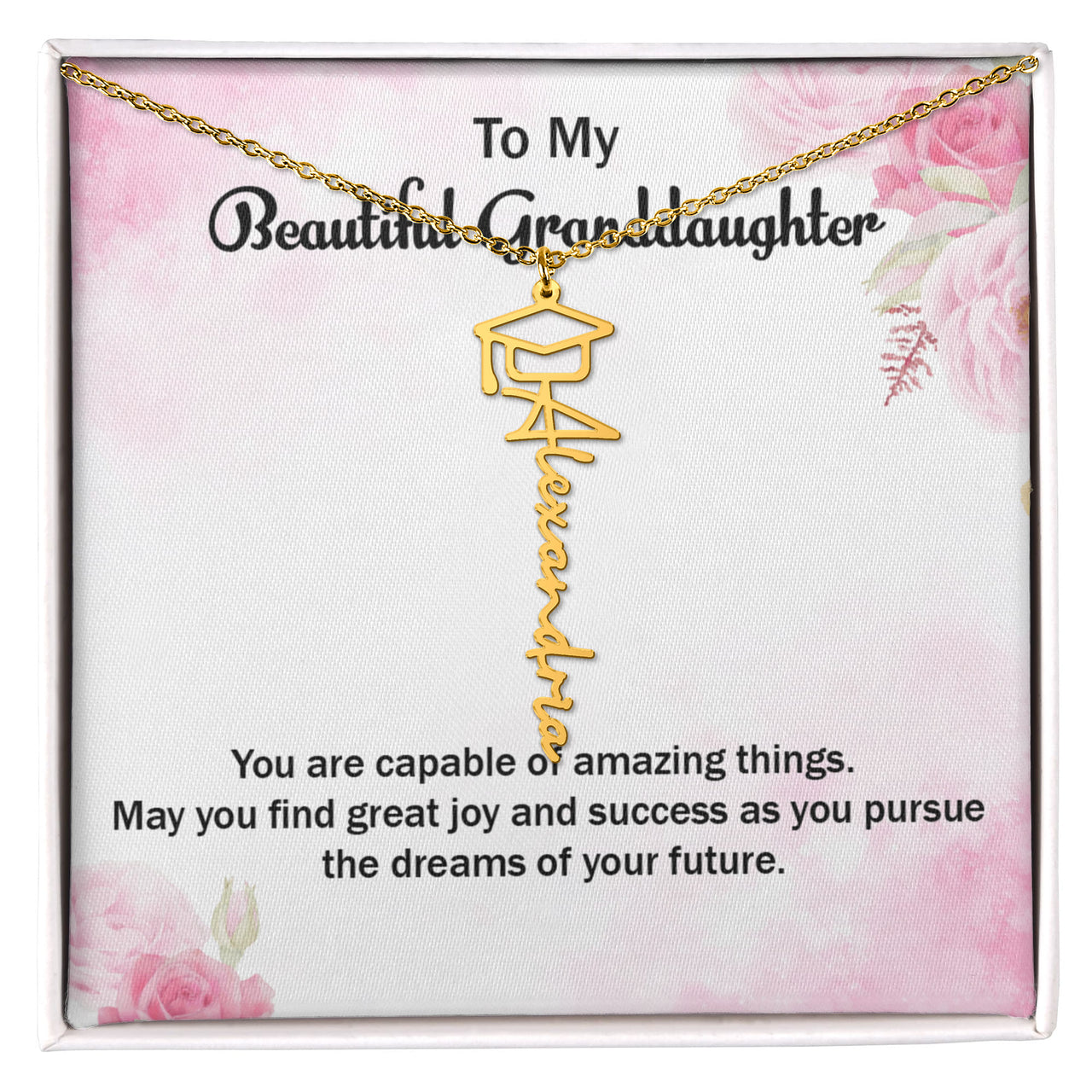 Graduation Cap Name Necklace - Gift for Granddaughter, May You Find Great Joy And Success