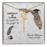 Personalized Graduation Cap Name Necklace - University Coordinates