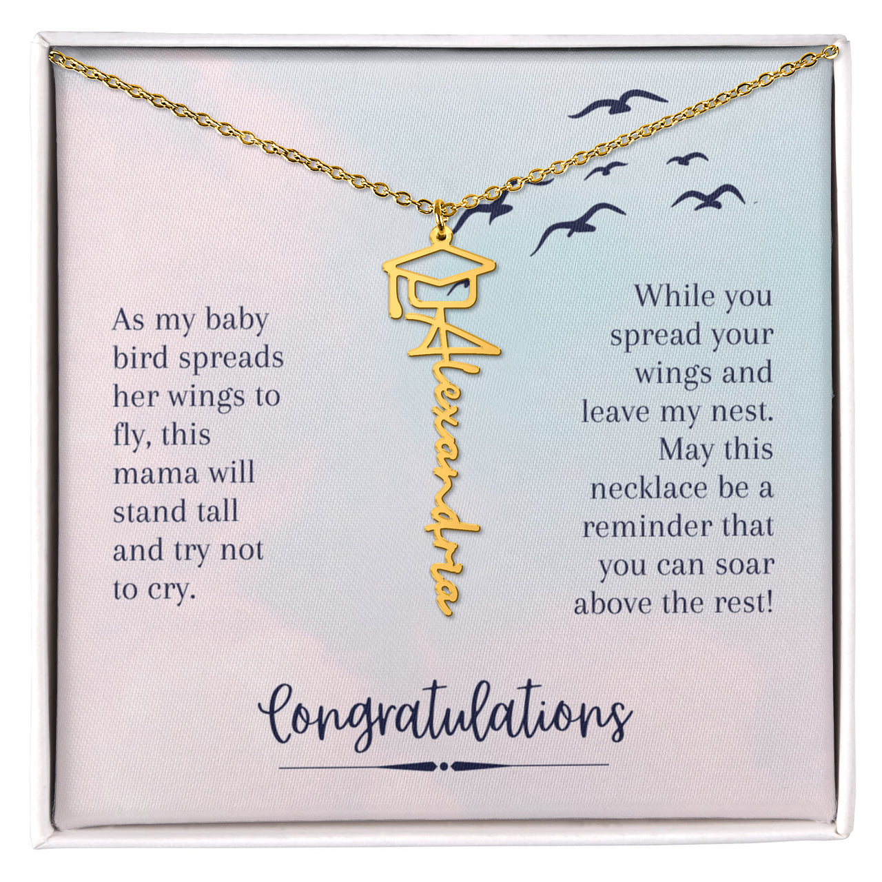 Graduation Cap Name Necklace - Gift For Daughter From Mom, Soar Above The Rest
