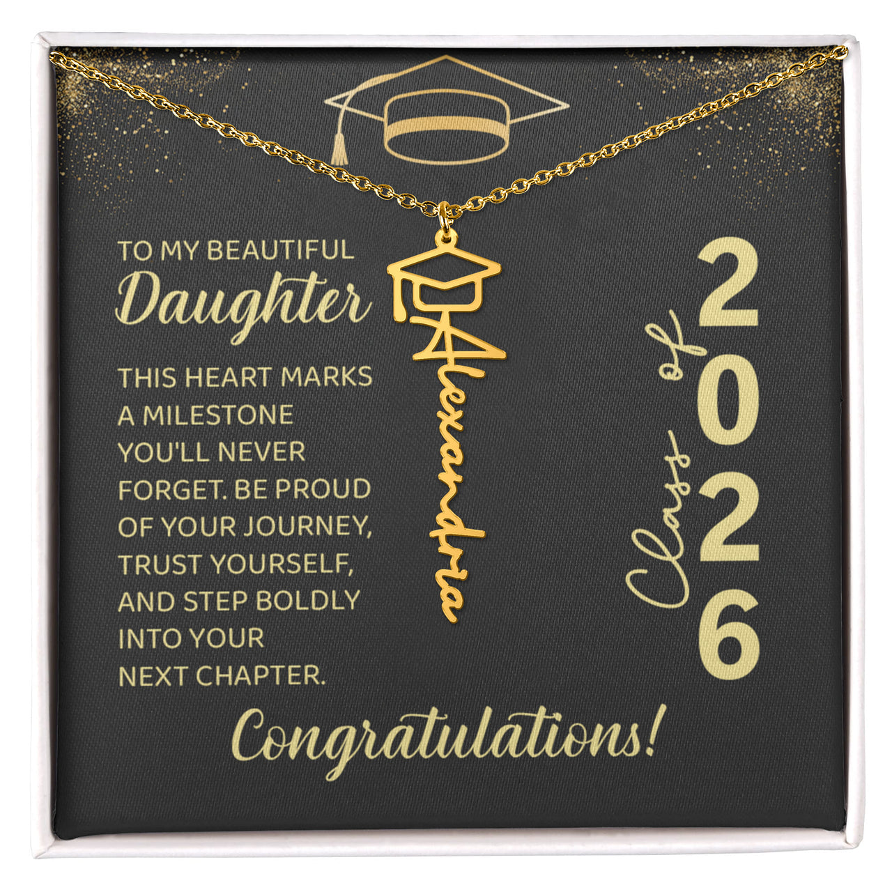 Graduation Cap Name Necklace - To My Beautiful Daughter, This Heart Marks