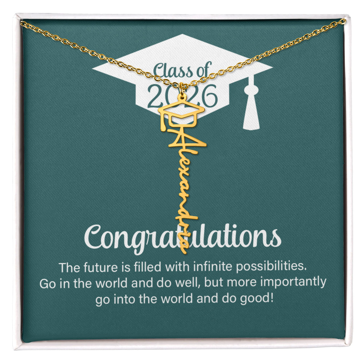 Graduation Cap Name Necklace - Go Into The World And Do Well