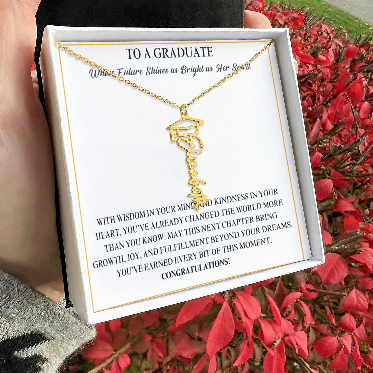 Graduation Cap Name Necklace - Wife