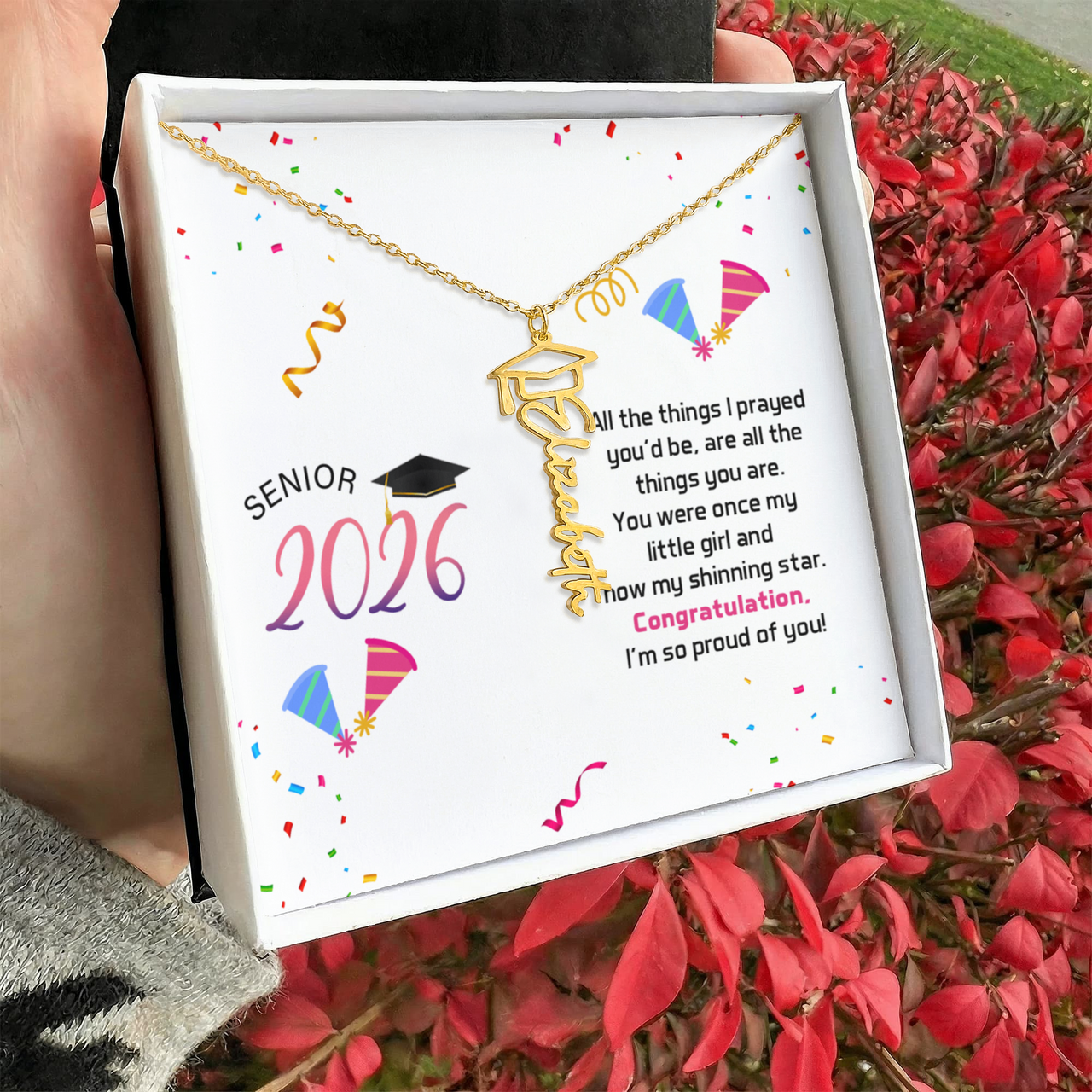 Graduation Cap Name Necklace - Senior Graduation, Gift for Daughter