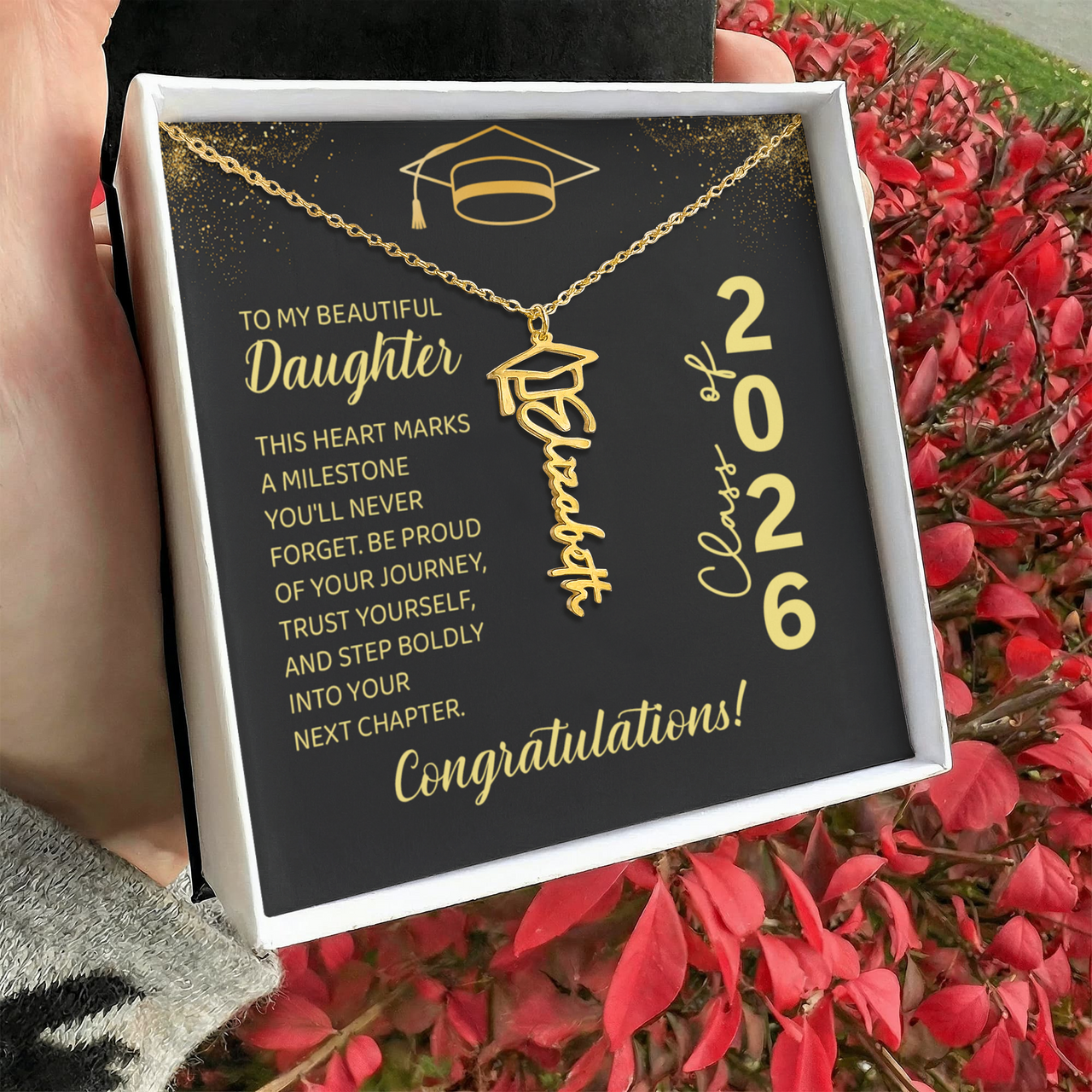 Graduation Cap Name Necklace - To My Beautiful Daughter, This Heart Marks
