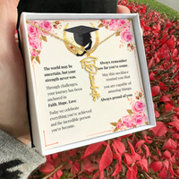 Graduation Cap Name Necklace - Faith. Hope. Love.