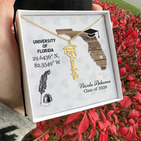 Personalized Graduation Cap Name Necklace - University Coordinates