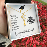 Graduation Cap Name Necklace - Wishing You a New World