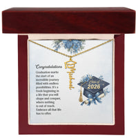 Graduation Cap Name Necklace - Congratulations, Graduation Marks
