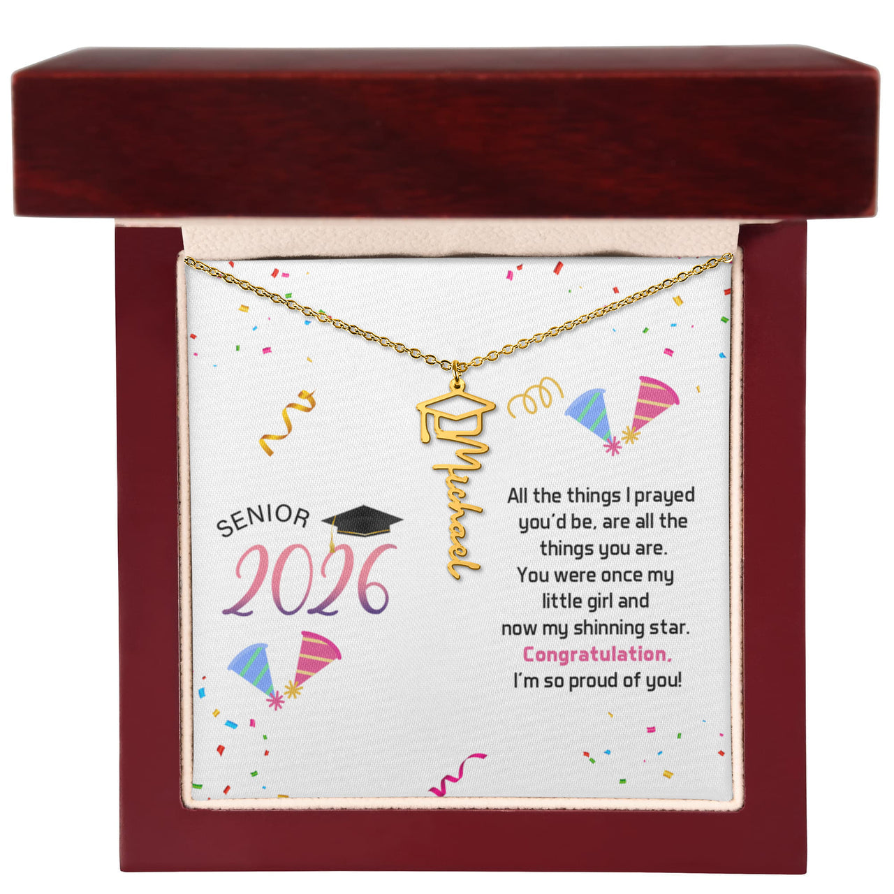 Graduation Cap Name Necklace - Senior Graduation, Gift for Daughter