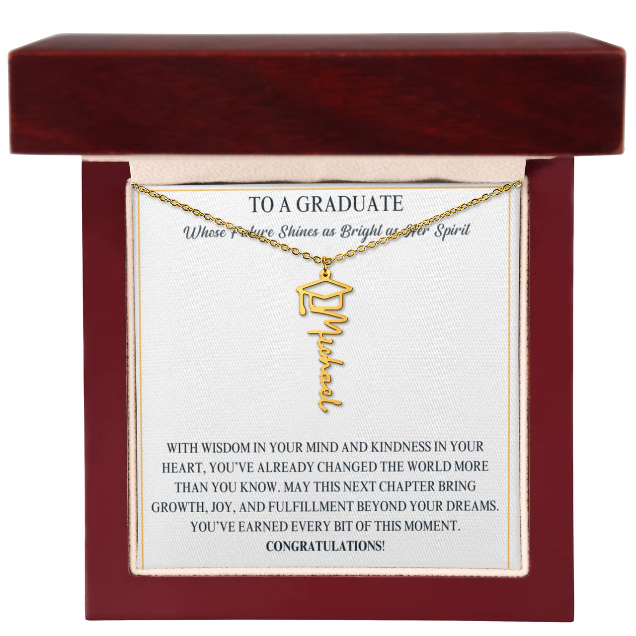 Graduation Cap Name Necklace - Wife