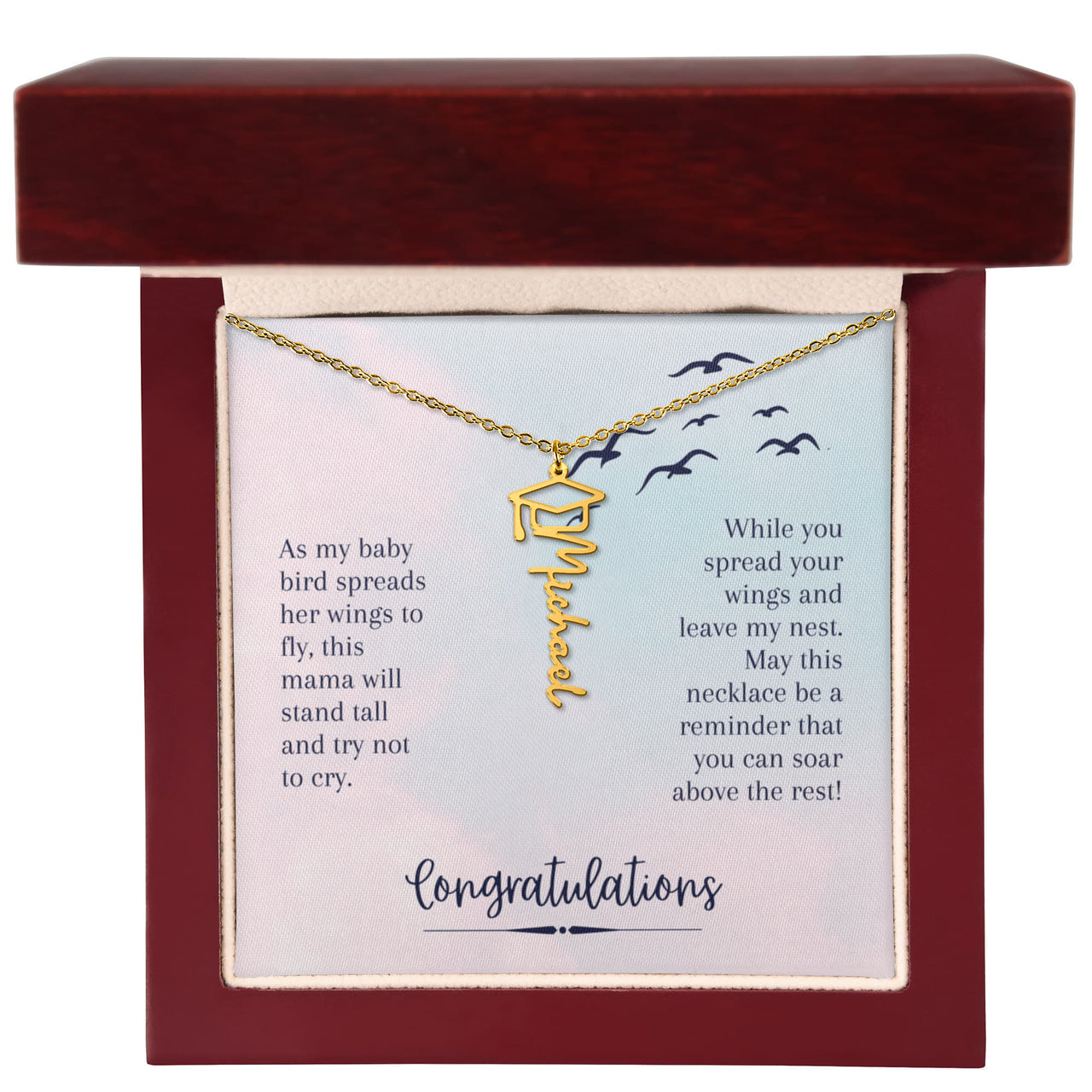Graduation Cap Name Necklace - Gift For Daughter From Mom, Soar Above The Rest