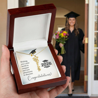 Graduation Cap Name Necklace - Wishing You a New World
