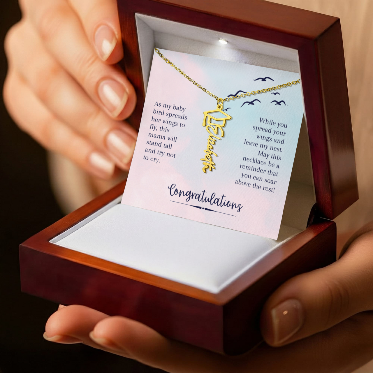 Graduation Cap Name Necklace - Gift For Daughter From Mom, Soar Above The Rest
