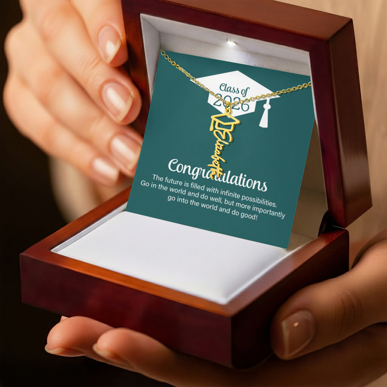 Graduation Cap Name Necklace - Go Into The World And Do Well