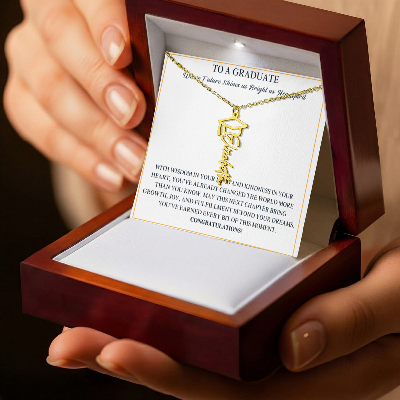 Graduation Cap Name Necklace - Wife