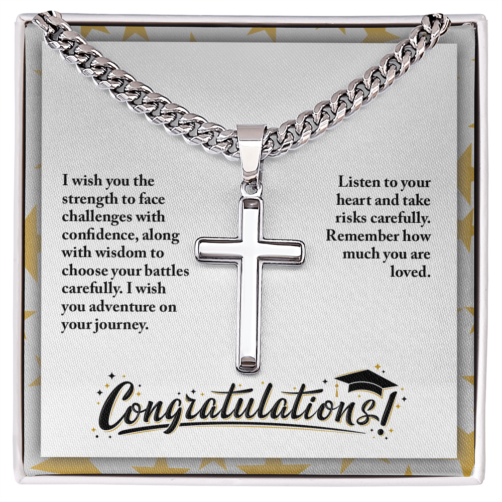 Artisan Cross with Cuban Link Chain - Graduation, Religion, I Wish You The Strength