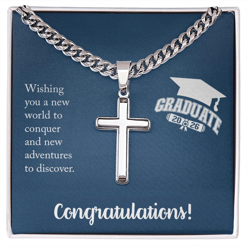 Artisan Cross with Cuban Link Chain - Gift For Him, Son, Grandson, Wishing You A New Word