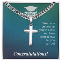 Artisan Cross with Cuban Link Chain - Gift For Son, Grandson, Great Grandson