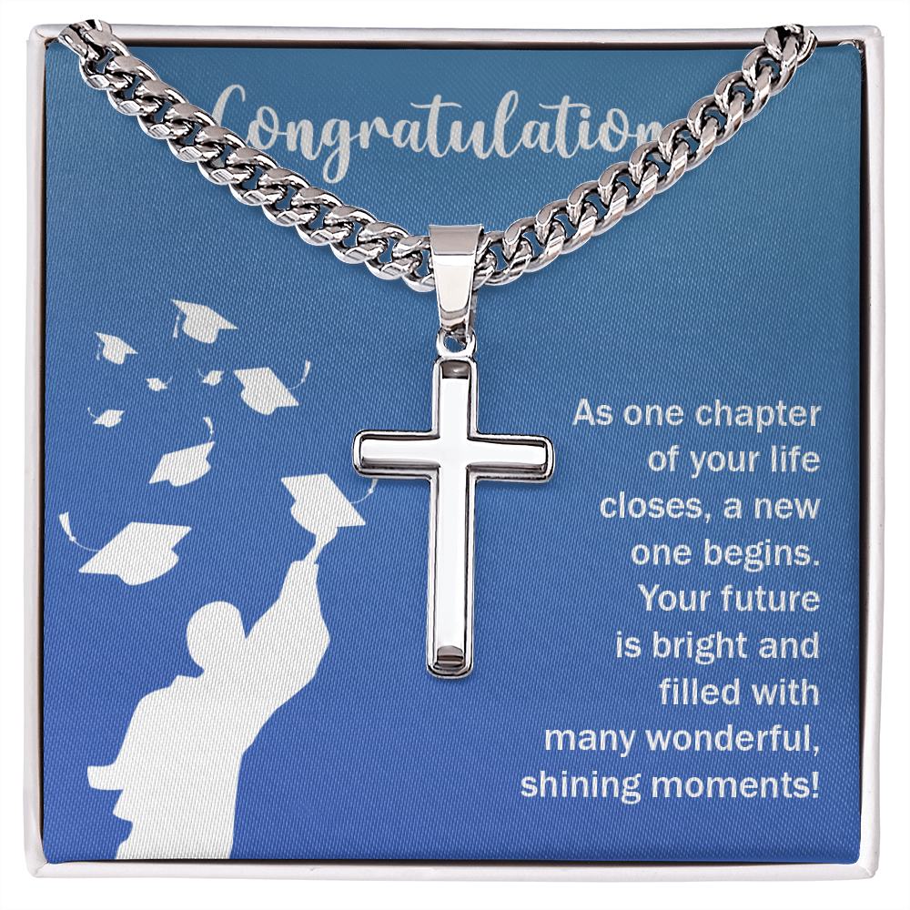 Artisan Cross with Cuban Link Chain - Graduation, Congratulations