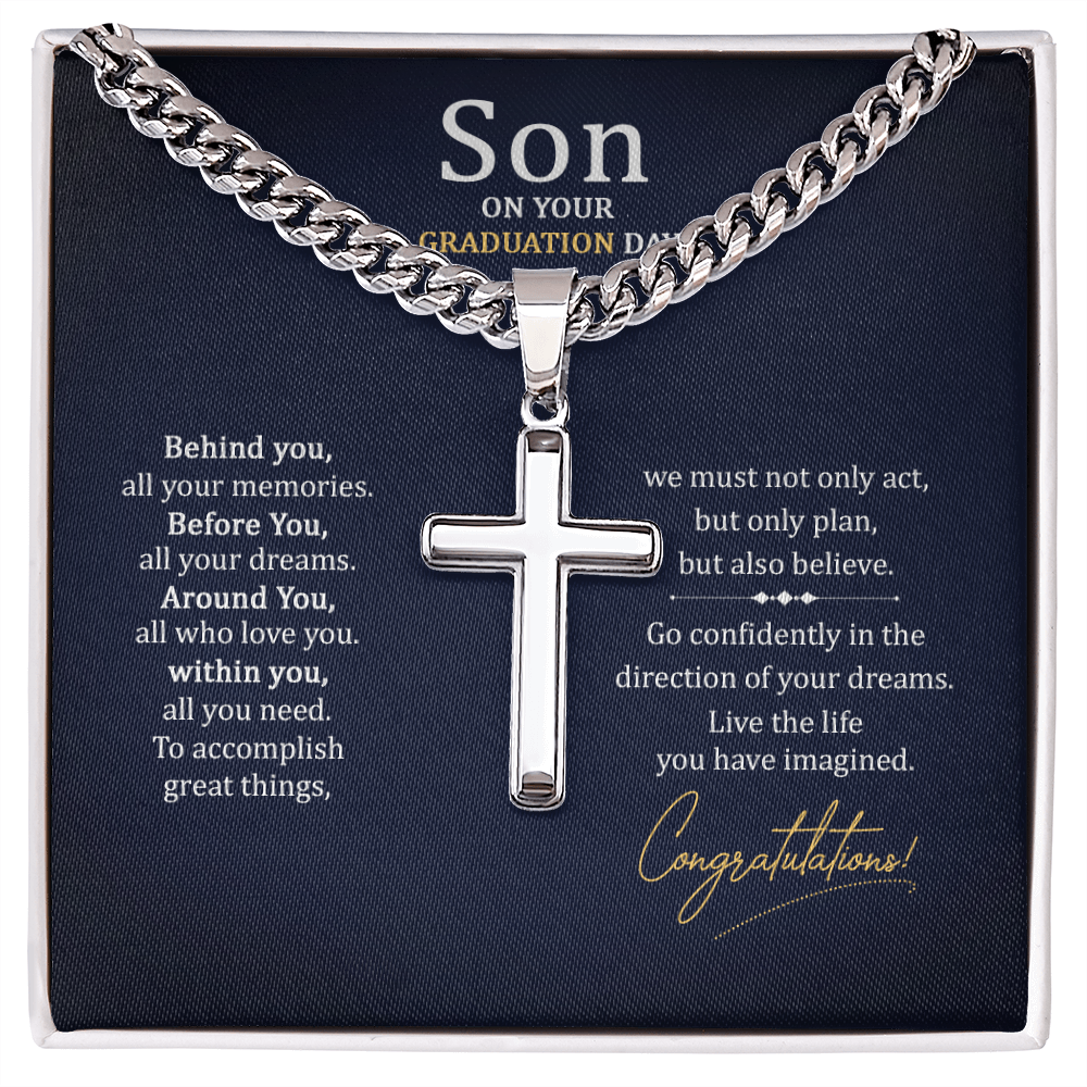Artisan Cross with Cuban Link Chain - To My Son On Your Graduation Day