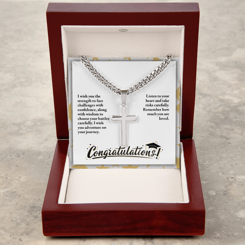 Artisan Cross with Cuban Link Chain - Graduation, Religion, I Wish You The Strength